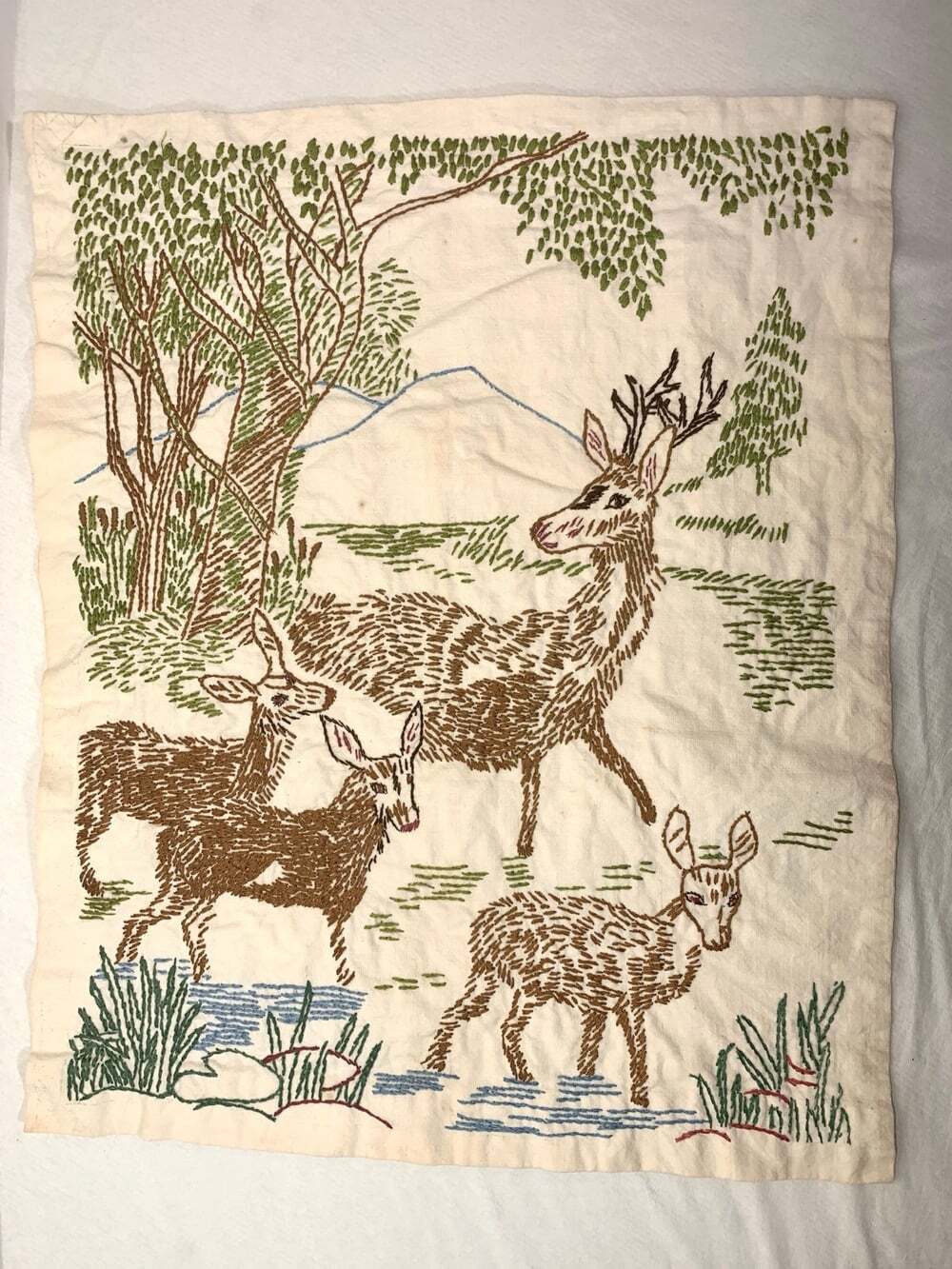 Deer Woodland  scene Embroidered Wall hanging handmade